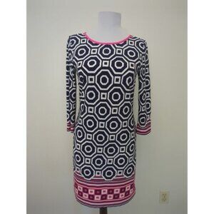 ELIZA J Black Multi Geometric Print 3/4 Sleeve Shift Dress Size 2P